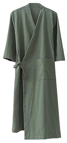 MOLUCI Herren Damen Baumwoll-Leinen-Bademantel für Paare im Japanischen Stil Saugfähiger Schnell Trocknender Kimono-Yukata-Saunamantel