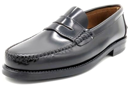 MARTTELY Scarpe da lavoro da uomo cucite con telaio Penny Loafer suola in gomma, Nero , 44 EU