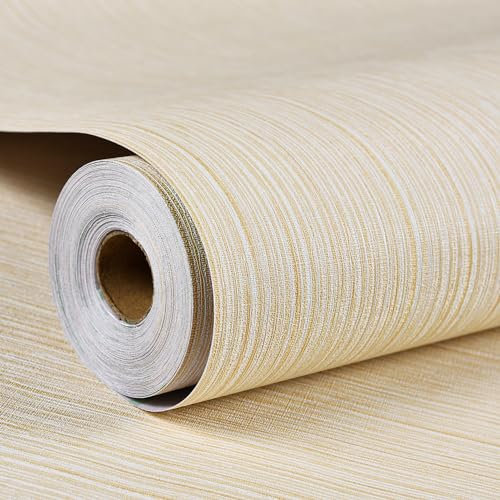 Haimin Grasscloth - Carta da parati ruvida in tessuto di lino, 61 x 998 cm, autoadesiva, spessa pellicola in vinile goffrata (giallo)