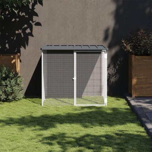 AUVYI Hühnerkäfig mit Dach Anthrazit 103x98x90 cm Verzinkter Stahl Hühnergehege Außen Hühnerstall Metall Hühnerauslauf Kleintierkäfig Hasenkäfig DrAußen Hasenhaus für DrAußen Netzdesign