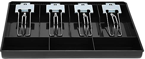 Kassenschublade Kasseneinsatz Ersatzkassette Vier Boxen Geld Organizer Aufbewahrungsbox mit Metallclip (BLACK)
