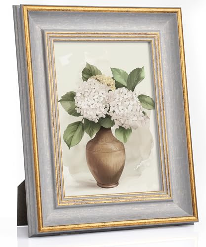 Afuly 13x18 Bilderrahmen Vintage Grau Gold Bilderrahmen Retro Antike Shabby Fotorahmen Deko für Wand Tisch Family Freund Hochzeit Weihnachten Geburtstag Geschenke für Mama Oma