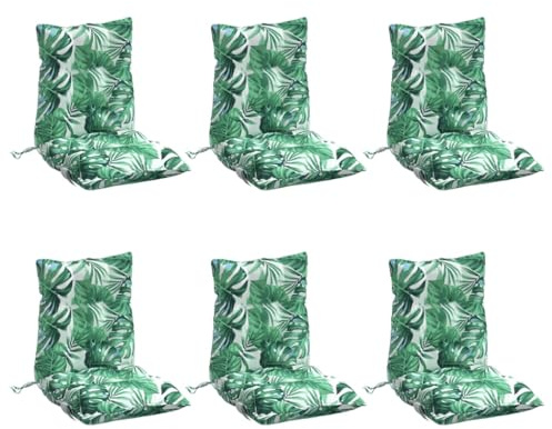 vidaXL Lot de 6 Coussins de Chaise à Dossier Bas, Galette de Siège Imperméable, Coussin d'Extérieur Anti-Glissement Jardin Terrasse, Modèle de Feuille