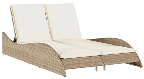 vidaXL Sonnenliege mit Auflagen Beige 114x205x73 cm Poly Rattan