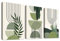 3Pcs Cadre en Bois Impression sur Toile Feuille Verte Botanique Boho Tableau Affiche Decoration Murale Ligne Géométrique Beige Vert Peinture Image Tableau Decoration Murale Salon Chambre 30x40cmx3pcs