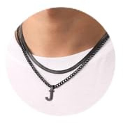 Kette Herren Halskette Kette mit Buchstaben Geschenke für Männer Junge | Silber Gold Schwarz Edelstahl Doppelkette Necklace Men Geburtstage 18+20 Inches