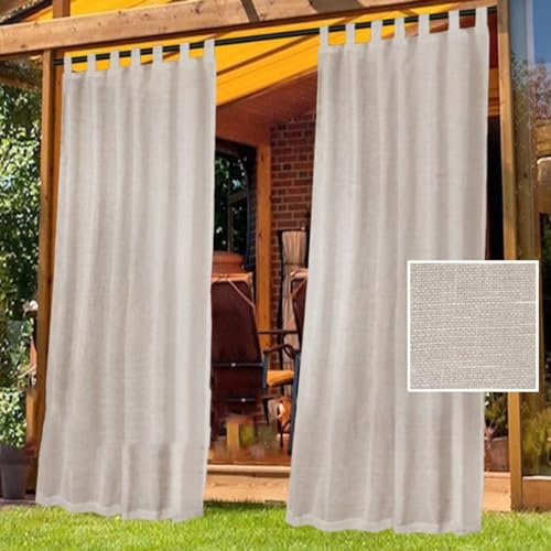 Bettschlange Outdoor Curtains Waterproof, 2 Panels Pergola Curtains, Outdoor Sheer Curtain for Patio Waterproof, Gazebo Curtain for Garden Patio Gazebo,Leinen,132x213cm