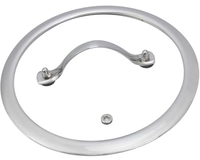 Tsnamay 7 Inch Flat Clear Glass Pot Lid for Frying Pan Replacement Cover Can Withstand 428°F with Stainless Steel OD 7.8 ID 7.07,Beveled Edge Polished Silver