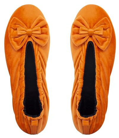 GLOVE STORY Pantuflas Bailarina de Interior para Mujer en Terciopelo con Suela de Cuero Suave - Material Suave y Cómodo - Pantuflas Bailarina Suaves para Mujer - Hechas a Mano (Brick M)