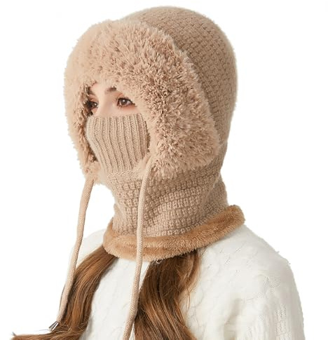 TAGVO Winter Warm Sturmhaube Damen Winddicht Balaclava Mütze Skimaske 3 in 1 Thermo-Fleece-Haube Schal Gesichtsschutz für Outdoor Radfahren, Snowboarden, Skifahren, Motorradfahren