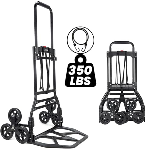 RJTEK Upgraded Stair Climber Hand Truck and Dolly, 220 Lb Capacity Heavy-Duty Trolley With Telescoping Handle, Lightweight Stair Climbing Cart (Black)