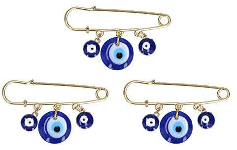 3Pcs Evil Eye Stroller Pins, Blue Eyes Shaped Clothing Pins Pendants Decorations Sewing Notions Supplies for Clothes Bag Scarf Decoraions Presents to Mothers Daughters