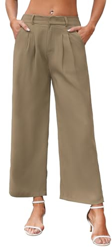 YloveM Pantalons de Bureau pour Femmes Pantalon Jambes Larges avec Poches Ample Long élastique Taille Haute Pantalon de Travail pour Femmes Palazzo
