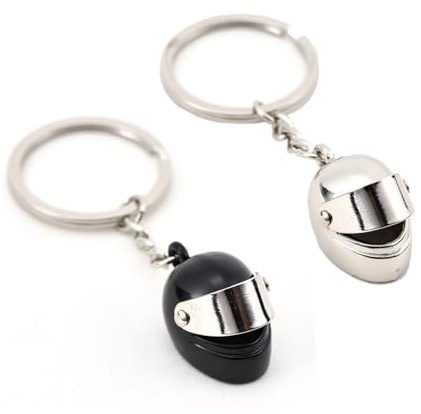 2 Stück Motorrad Helm Schlüsselanhänger, 3D-Mini Helm-Schlüsselanhänger, Schlüssel Anhänger für Motorradfahrer, Lokomotiv-Zubehör, cooles Gadget für Mann und Frau zum Geburtstag (Schwarz, Silber)