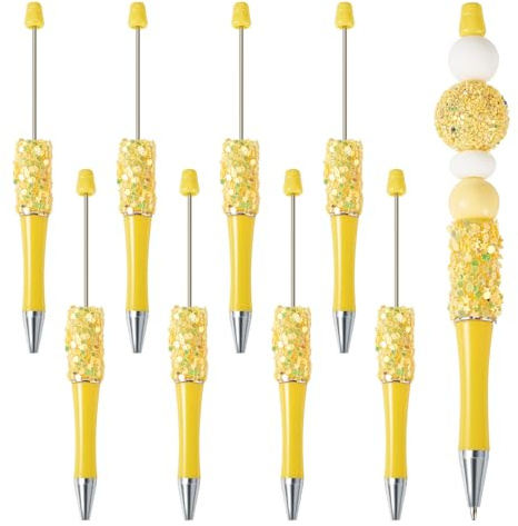 Boutigem Penna a sfera in plastica gialla con strass, 8 pezzi, penna a sfera con stella e paillettes, penna a sfera con inchiostro nero, per fai da te, decorazione per la scuola e l'ufficio, forniture