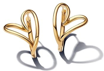 Pandora Essence 263807C00 - Pendientes de aro de plata de ley con forma de corazón orgánico y aleación chapada en oro, 24,5x25,9x19,7 mm, Plata de ley, Sin piedra preciosa