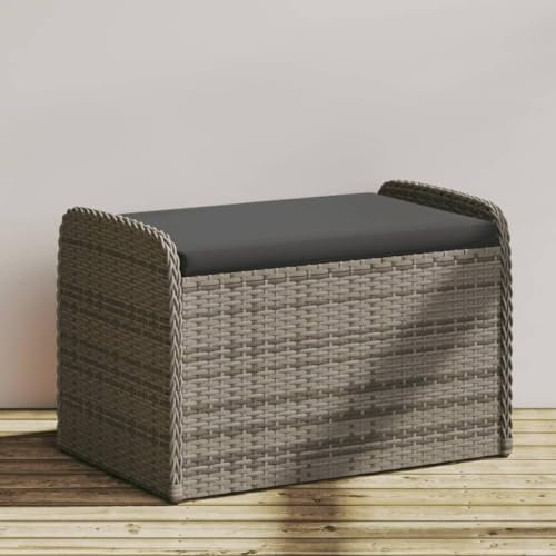 XINCXIN Sitzbank, sitzbank Balkon Outdoor gartenbank wetterfest balkonbank loungesofa Outdoor Geeignet für Balcony Garden Porch Patio mit Stauraum & Kissen Grau 80x51x52 cm Poly Rattan