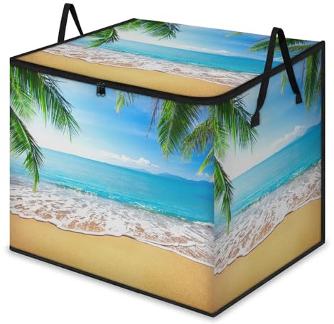 Summer Beach Palm - Bolsas de almacenamiento grandes con cremalleras y asas, caja de almacenamiento plegable para el océano, organizador de mantas, contenedores de ropa, decoración del hogar