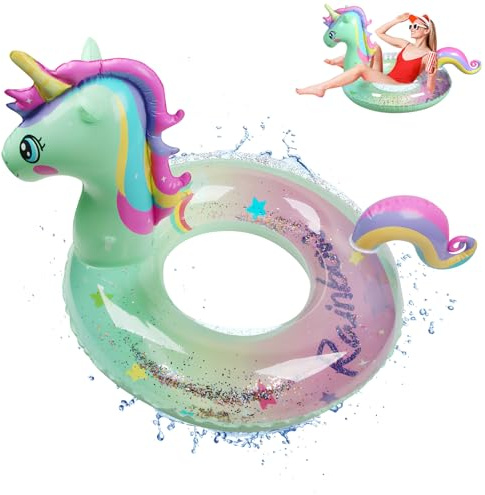 Schwimmring Kinder, Shyllin Verdickter Aufblasbarer Schwimmring aus PVC, Schwimmtiere fur Den Pool, Geeignet fur Strand, Party, Wasserpark, Schwimmbad, 16 Jahre und äLter (Grünes Pferd-Groß)