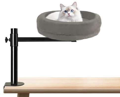 TECKZOON Katzenbett Schreibtisch, 360° Drehung Katzenbett für Schreibtisch, Bohrfrei & Höhenverstellbar, Erhöhtes Katzenhaus über Schreibtisch, Katzenkasten Hält Kätzchen Katze nah Arbeitsbereich