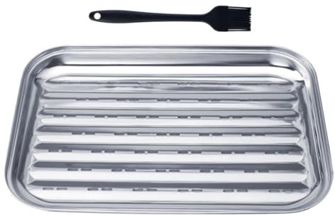 Abaodam 1juego Plato De Barbacoa De Acero Inoxidable con Cesta De Malla y Brocha De Bandeja De Cocina para Uso Interior y Exterior Reutilizable y Duradera para Asar y Verduras