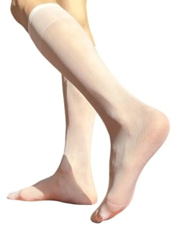 FAYING 2 pares (4 piezas) de calcetines finos de vestir for hombre, de seda transparente, formales, de negocios, suaves, por encima de la pantorrilla, de traje, anchos, a rayas, largos.(White)
