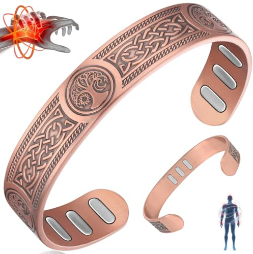 Vicmag Bracelet en cuivre avec aimants pour hommes Ultra Strength Magnetic Bracelet en cuivre pour hommes 99,99% cuivre pur Taille ajustable avec boîte cadeau, 18 cm