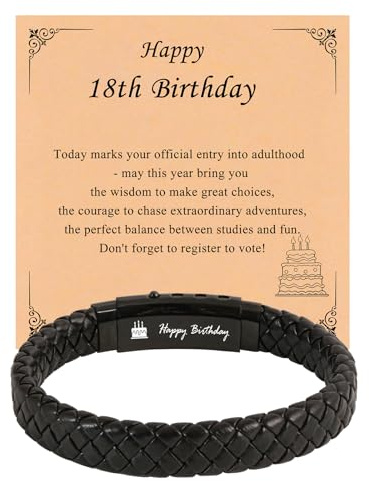 Juozyve Herrarmband läder födelsedagspresenter: Läderarmband för män 13:e 18:e 21:a 30:e 40:e födelsedagspresent justerbar 19 cm - 23 cm armband för 18-60 år gammal pappa son brorson, 19cm - 23cm