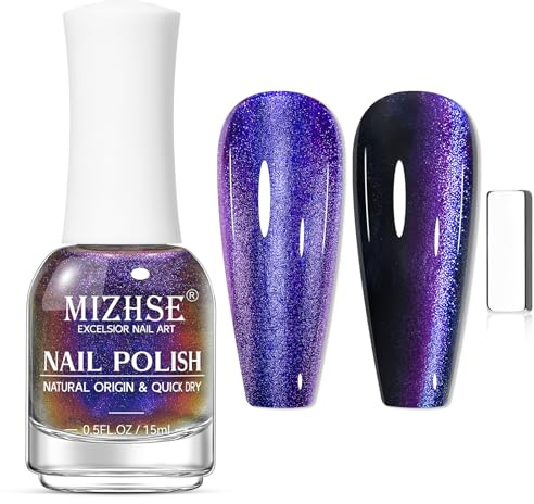 MIZHSE Cat Eye Nail Polish Blue Magnetic Quick Dry Catseye Nail Varnish | Glitter Cats Eye, Non Gel, 16ml Nails Polish No UV, Home & Salon DIY Manicure