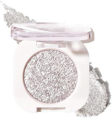 Glitzer Lidschatten, Silber Glitter Eyeshadow Diamond Funkeln, Hochpigmentiert & Wasserfest Glizterlidschatten, Verblendbar & Faltenfreies Augen-Makeup, Langanhaltend Formel, Metallic Shimmer Finish