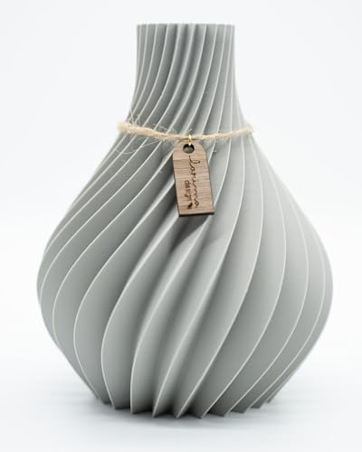 3D Druck Vase inkl. Glaseinsatz, Moderne minimalistische Vase. (grau, klein)