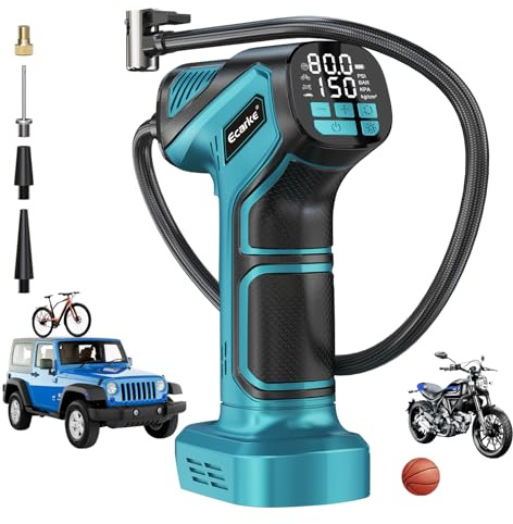 Ecarke Cordless Tyre Inflator: Air Compressor for Ma-Kita 18V Battery, Max 10 Bar- Portable Electric Air Pump with Digital Pressure Gauge for Car, Motorcycle, Bike, Sports Ball etc(Tool Only)