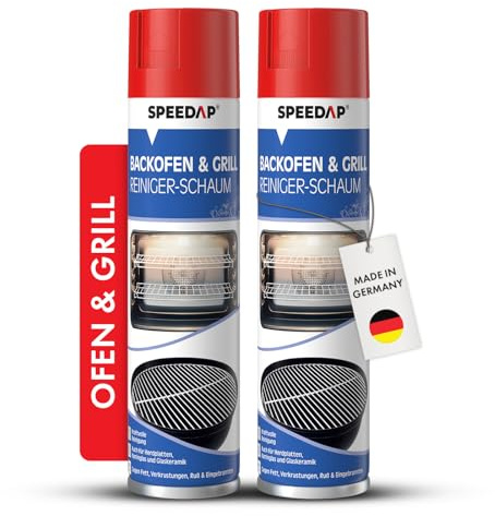 SPEEDAP Backofen- und Grillreiniger Schaum 500 ml 2er Set | kraftvoller Reiniger und Fettlöser für Backofen, Grill, Herdplatte und Kaminglas | löst selbst stark eingebrannten & rußigen Schmutz
