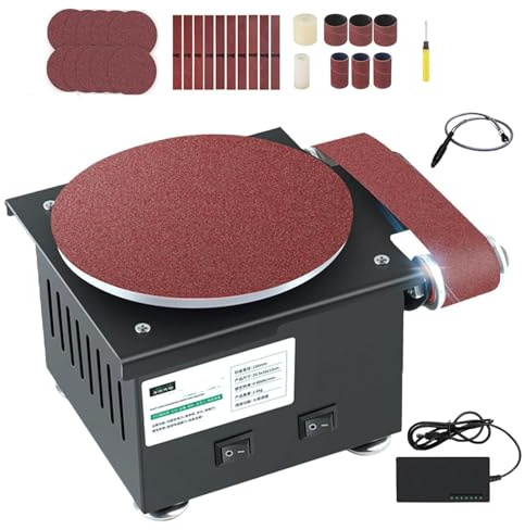 Mini Ponceuse à Bande, Ponceuse à Bande électrique avec Disque de ponçage de 150 mm de diamètre, Vitesse de 0 à 8 000 TR/Min, Alimentation réglable à 7 Vitesses, pour Le