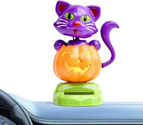 Figurines Solaires Oscillantes - Chat Animé À Énergie Solaire | Décor d'halloween pour Bureau, Véhicule Camion Et Intérieur