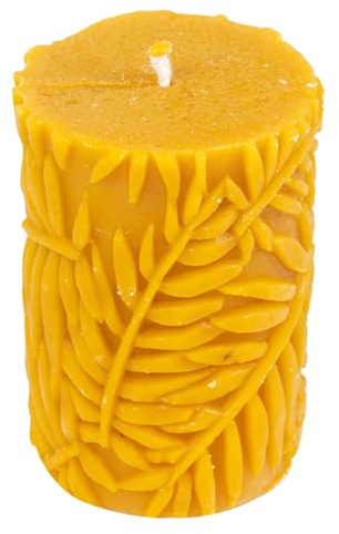 BeesWax World Handgefertigte Bienenwachskerzen – Naturwachs Kerzen mit Baumwoll-Docht – 100% reines Bienenwachs – dekorative Walzenkerzen (Zylinder mit Blättern – Höhe: 90 mm | ø 50 mm)