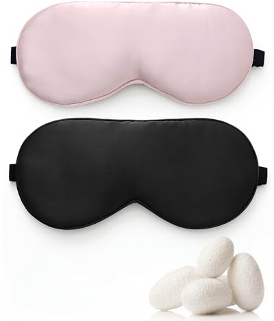 lulir 2 Stück Schlafmaske Seide 100 % Echte,Silk Sleep Mask,Augenmaske Schlafmaske mit Verstellbarem Riemen,Seiden Schlafmaske,Weiche Augenmaske zum Schlafen,Maske für Schlaf (Schwarz+Rosa)