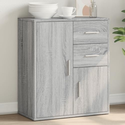 agnixnaf Credenza Grigio Sonoma 60x31x70cm, Legno Multistrato, 2 Cassetti & 2 Ad Una Anta, Ampio Spazio Portaoggetti, Moderno Buffet Mobile per Cucina E Sala Da Pranzo, Soggiorno