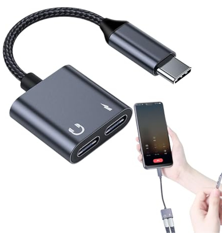 Générique Hörlursadapter - 2-i-1 typ-C 3,5 mm omvandlarkabel | Ljudadapter för telefoner | Dubbel typ-C-laddning och lyssning | Kompakt flätad tygdesign för appar