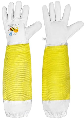 ACLUYSKA Imkerhandschuhe aus Ziegenleder | Atmungsaktive Mesh-Armhülsen | Elastischer Bund | Unisex für Männer und Frauen dornenfeste handschuhe | Imkerbedarf (XXL)