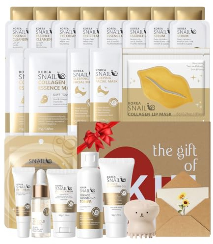 BeauBase Snail MucinSkincare Kit, 20 unidades Set de Cuidado Facial Mujer | con Limpiador Facial Tónico Suero Contorno de Ojos Crema y Mascarillas, para Hidratante Calmante Nutritivo Piel Radiante