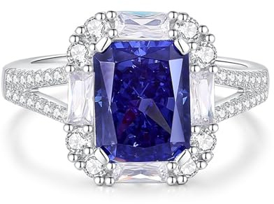 Ayoiow Verlobungsringe für Immer, 2.5ct Tansanit und Moissanit Halo Vorsteckring Platin für Sie, Platin 950 Größe 57 (18.1)