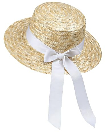 ZCJ Chapeau de paille pour femme - Paille de blé avec nœud décoratif - Avec protection UV 50+ - Pour la plage, les vacances et l'été, Blanc., 56-58