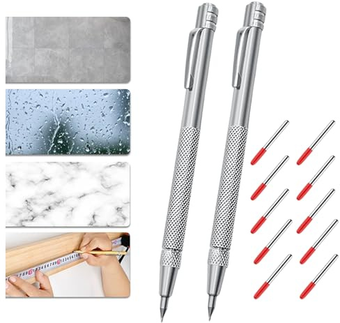 Marcadores De Construcción | Herramienta de Marcado Portátil de 2 Piezas,Con 10 Puntas De Recambio Y Lápiz De Carpintero Con 10 Puntas De Recambio - para Vidrio, Cerámica, Baldosa y Corte de Piedra