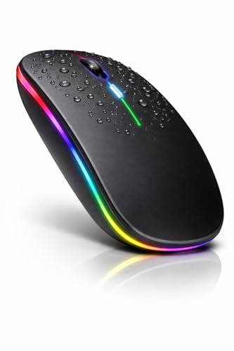 Wireless Mouse Bluetooth & 2.4GHz Dual Mode, Rechargeable RGB Computer Mouse, 800–2400 DPI, USB, Bluetooth Mouse for Laptop Accessories, Silent Click, RGB Lights, Optical Silent Mice USB Fast 2.4GHZ