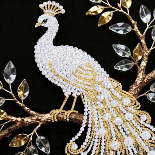 EOBROMD Paon Gem Painting Kit, 3D Pearl Set, Broderie Kits de Peinture sur Diamant Perles Point de Croix Paint pour Adultes Débutants Décoration Murale Maison 25x25cm