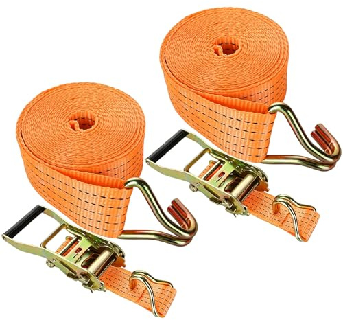 6M x 50mm Ratchet Straps, Extra Heavy Duty, 5000KG Break Strength, 2 Pack | Adjustable Tie Down Straps, Lashing Strap with Hooks for Securing Cargo, Trucks, Motorcycle, Trailer,