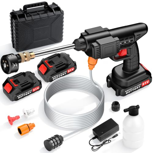 Cordless Pressure Washer, Portable Power Washer for Garden, Patio, Home & Car, 6 in 1 Battery-Operated System with 5M Hose, Jet Wash Tool & 2*21V Batteries, High-Pressure Cordless Jet Cleaner (Black)