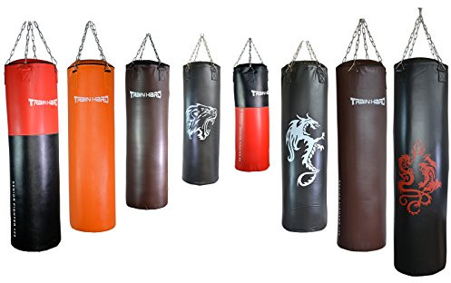 Train Hard Boxsack Sandsack Punching Bag gefüllt inkl. Heavy Duty Stahlkette und Drehwirbel