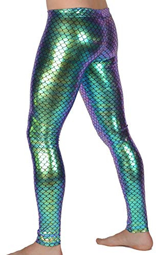Revolver Fashion / Funstigators Festival Clothing: Holographic Green Gold Merman Meggings - Made in USA (Green Mermaid, L)